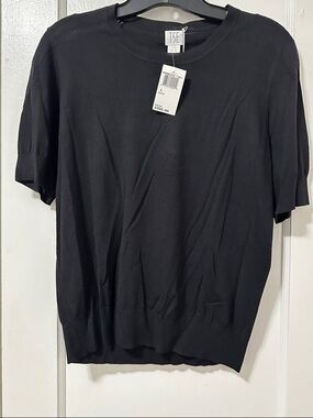 TSE Black Short-Sleeve Fine Knit Tee